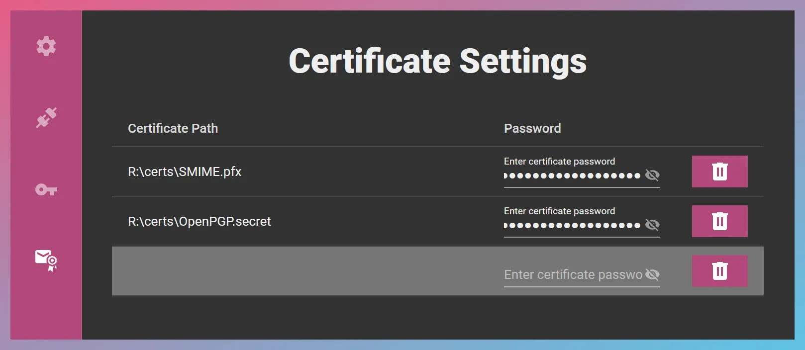 Certificate Settings