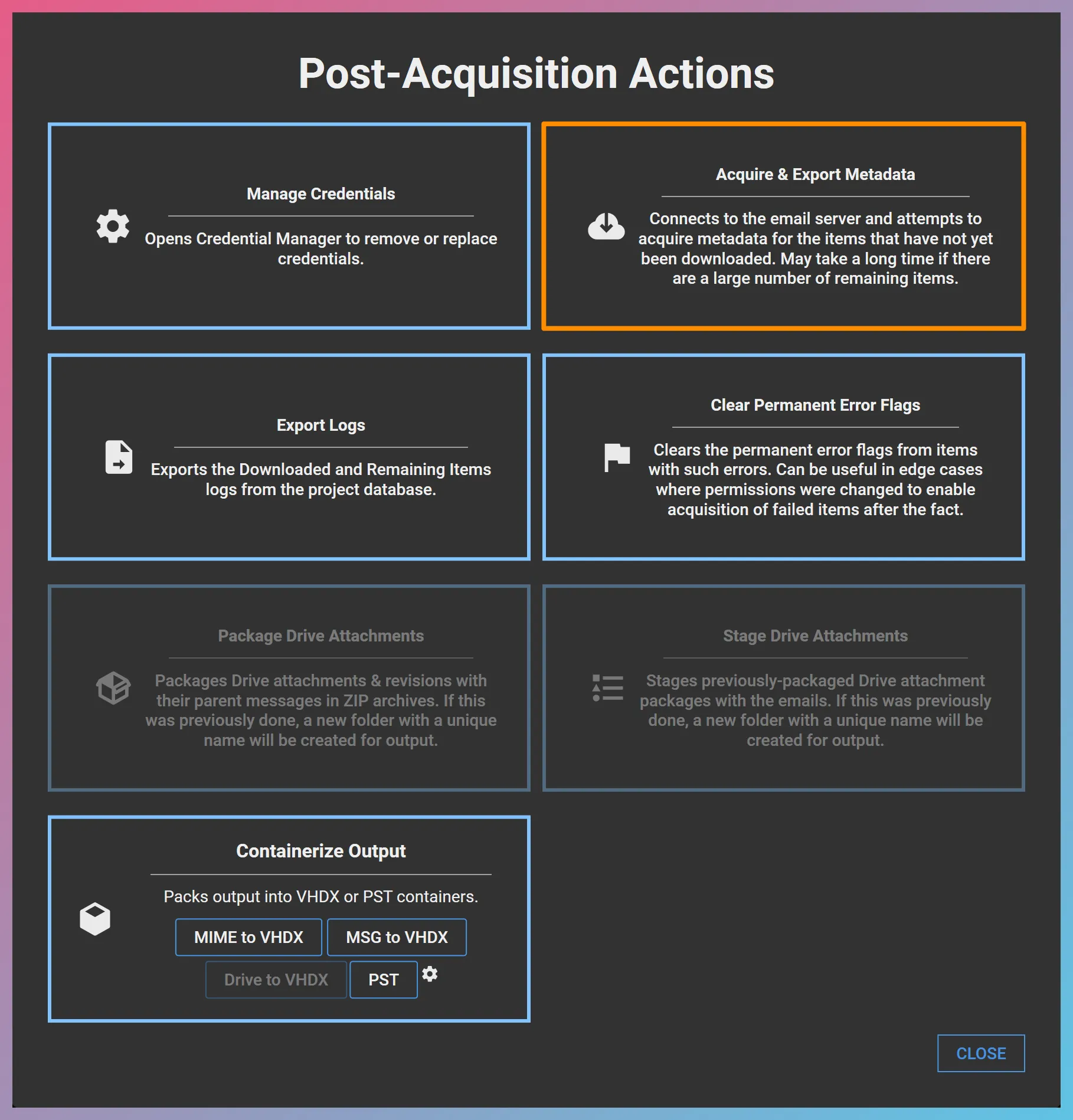 Acquire & Export Metadata