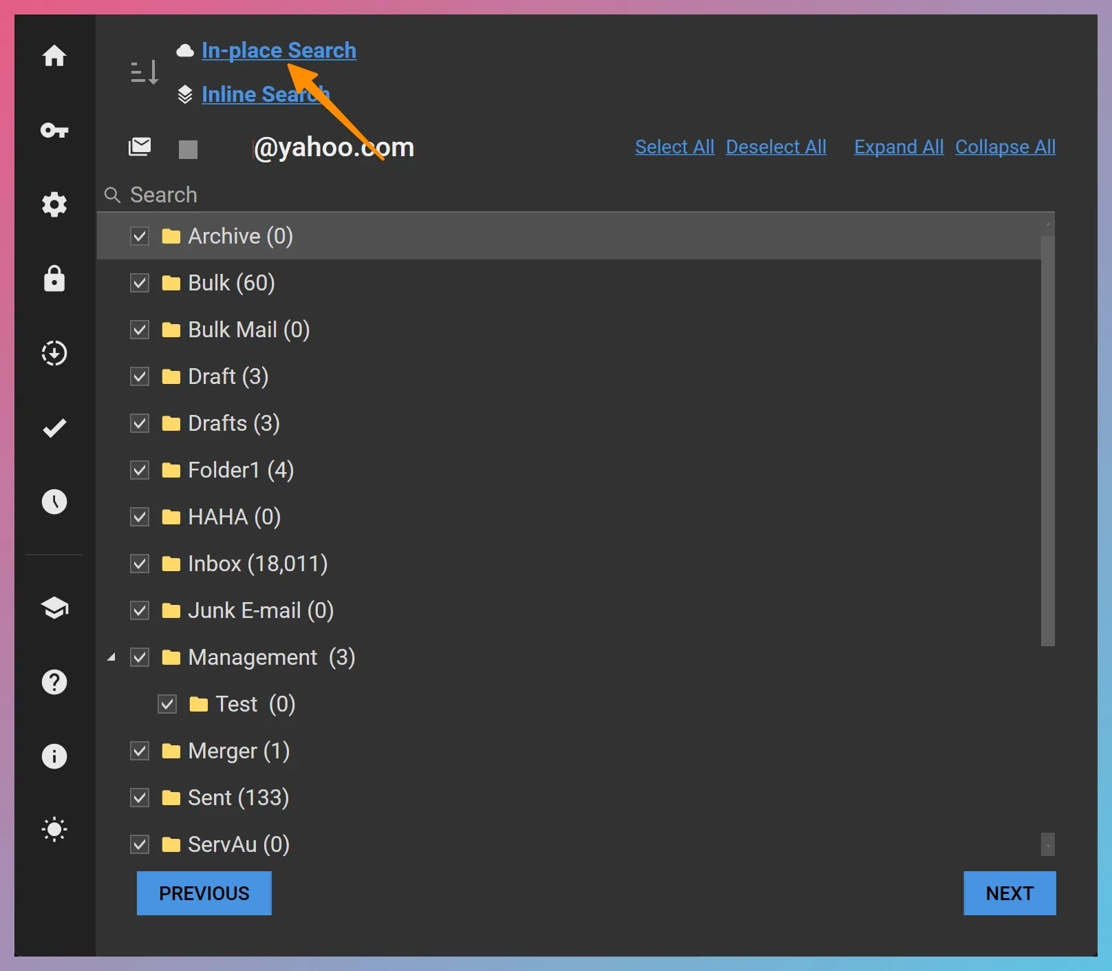 Launch In-place Search for IMAP