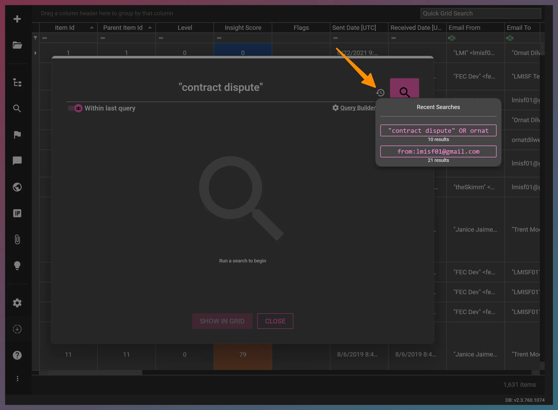 Index Search History
