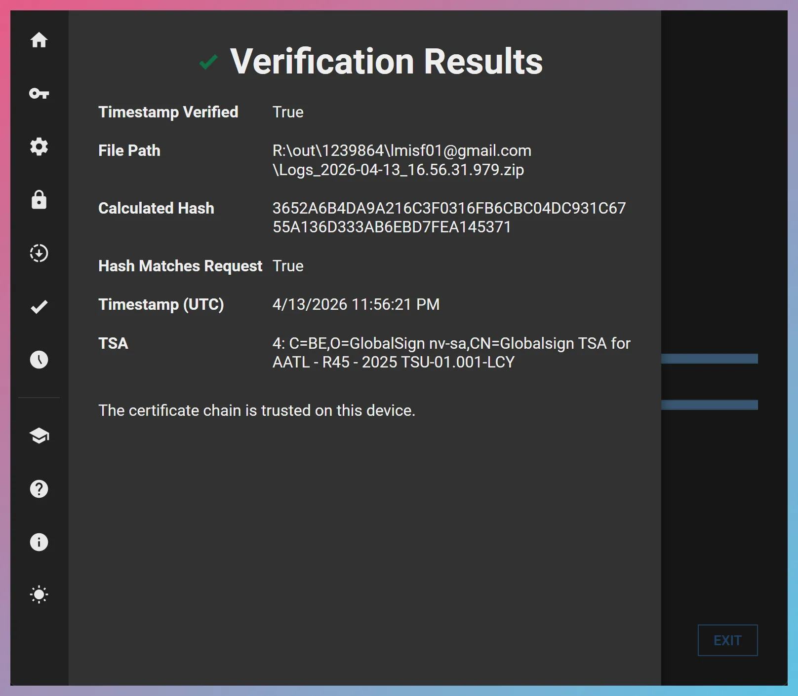 Verify Trusted Timestamp
