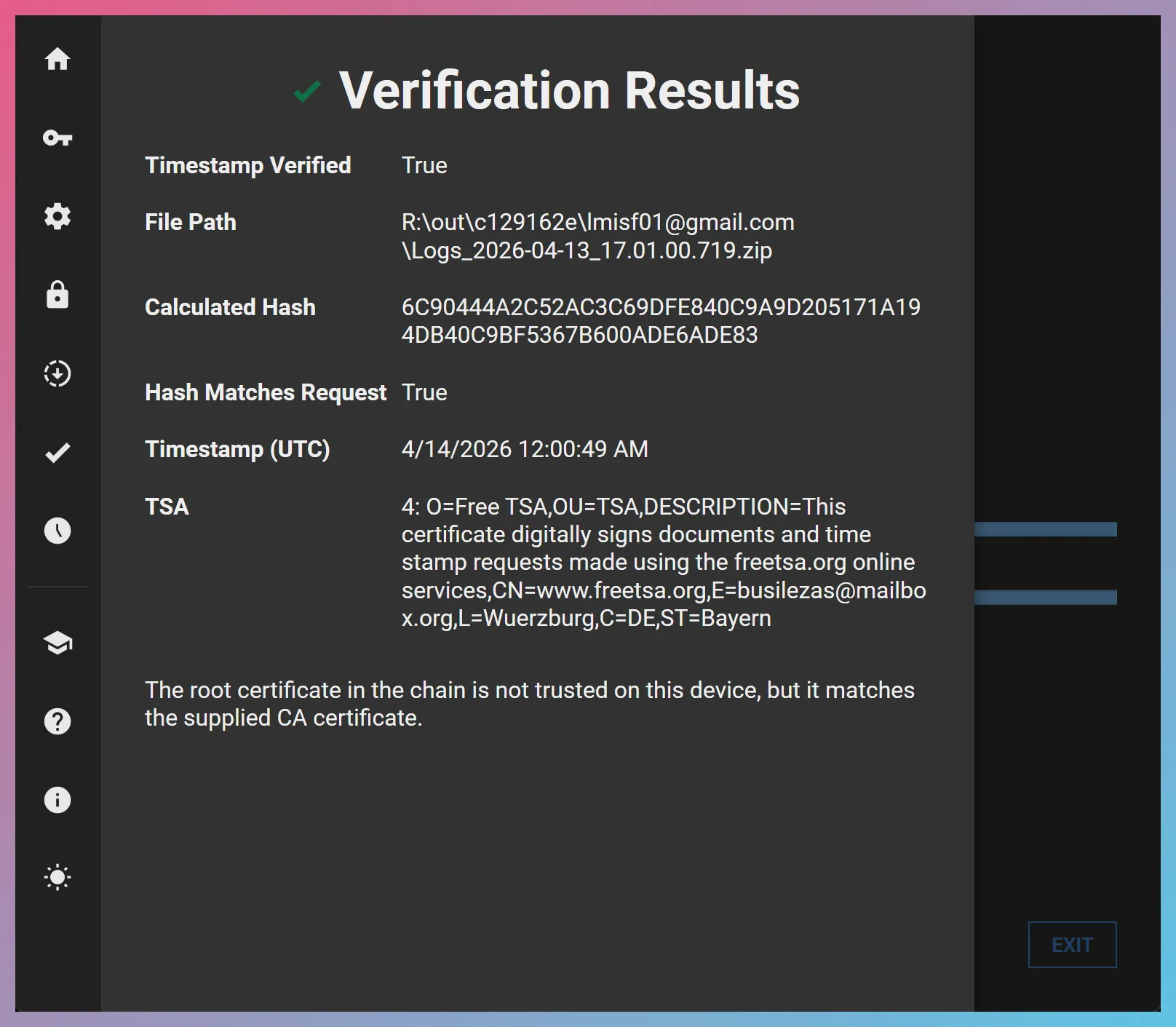 Verify Trusted Timestamp